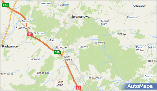 mapa Bądzów, Bądzów na mapie Targeo