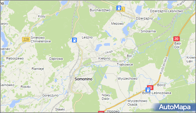 mapa Kiełpino gmina Kartuzy, Kiełpino gmina Kartuzy na mapie Targeo