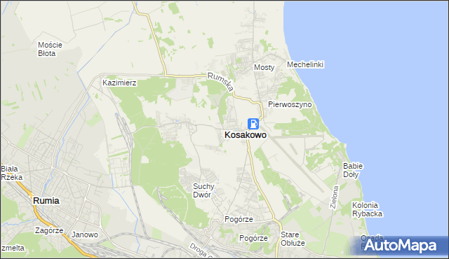 mapa Kosakowo powiat pucki, Kosakowo powiat pucki na mapie Targeo