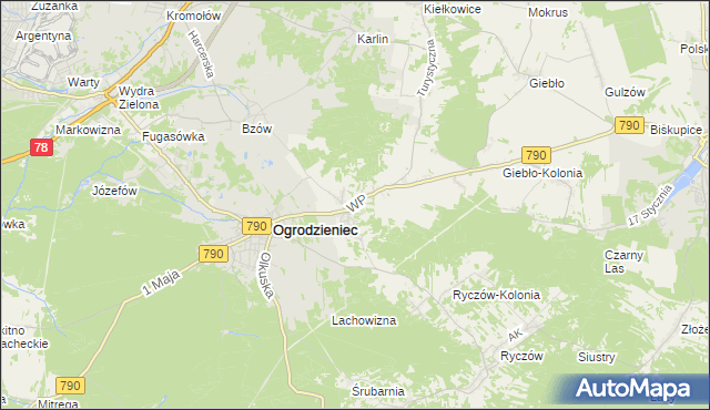 mapa Podzamcze gmina Ogrodzieniec, Podzamcze gmina Ogrodzieniec na mapie Targeo