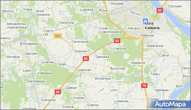 mapa Dębówka gmina Góra Kalwaria, Dębówka gmina Góra Kalwaria na mapie Targeo
