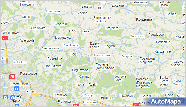 mapa Koniuszowa, Koniuszowa na mapie Targeo