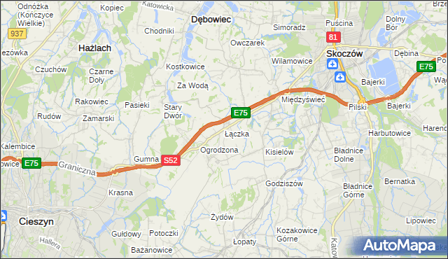 mapa Łączka gmina Dębowiec, Łączka gmina Dębowiec na mapie Targeo