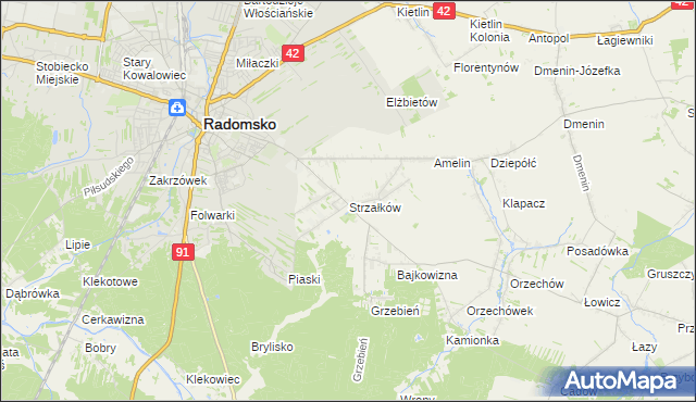 mapa Strzałków gmina Radomsko, Strzałków gmina Radomsko na mapie Targeo