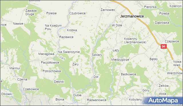 mapa Szklary gmina Jerzmanowice-Przeginia, Szklary gmina Jerzmanowice-Przeginia na mapie Targeo