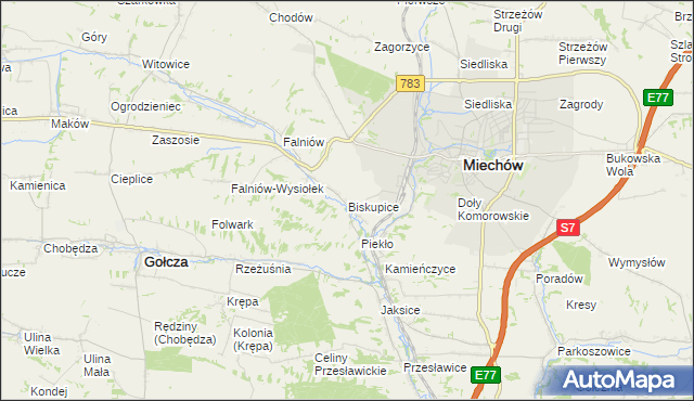 mapa Biskupice gmina Miechów, Biskupice gmina Miechów na mapie Targeo