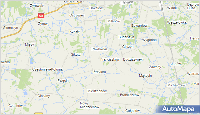 mapa Franciszków gmina Chynów, Franciszków gmina Chynów na mapie Targeo