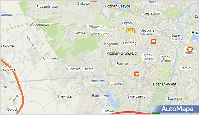 mapa Grunwald gmina Poznań, Grunwald gmina Poznań na mapie Targeo