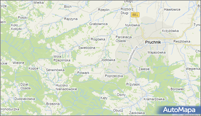 mapa Jodłówka gmina Pruchnik, Jodłówka gmina Pruchnik na mapie Targeo