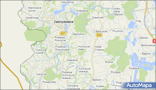 mapa Kończyce Małe, Kończyce Małe na mapie Targeo