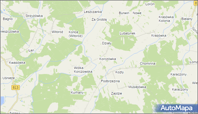 mapa Korczówka gmina Łomazy, Korczówka gmina Łomazy na mapie Targeo