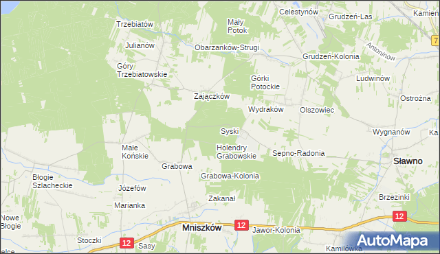 mapa Syski gmina Mniszków, Syski gmina Mniszków na mapie Targeo