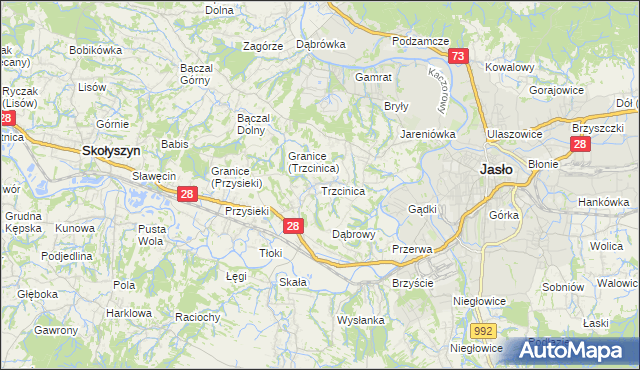 mapa Trzcinica gmina Jasło, Trzcinica gmina Jasło na mapie Targeo