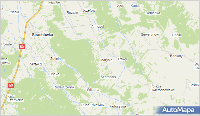 mapa Marysin gmina Strachówka, Marysin gmina Strachówka na mapie Targeo