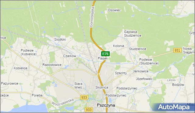 mapa Piasek gmina Pszczyna, Piasek gmina Pszczyna na mapie Targeo