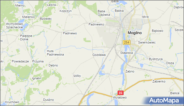 mapa Gozdawa gmina Mogilno, Gozdawa gmina Mogilno na mapie Targeo