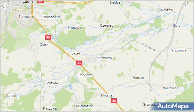 mapa Niemstów gmina Lubin, Niemstów gmina Lubin na mapie Targeo