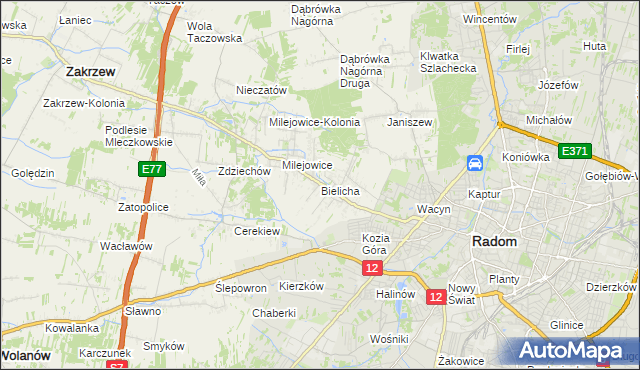 mapa Bielicha, Bielicha na mapie Targeo