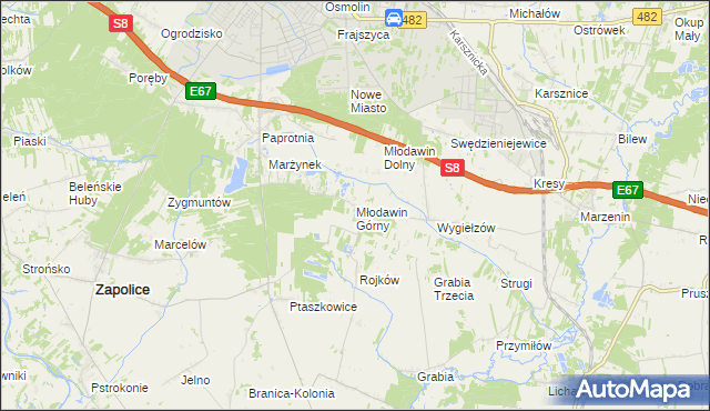 mapa Młodawin Górny, Młodawin Górny na mapie Targeo