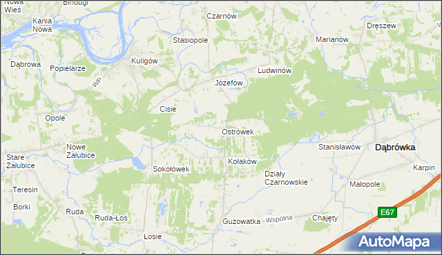 mapa Ostrówek gmina Dąbrówka, Ostrówek gmina Dąbrówka na mapie Targeo