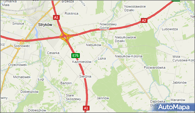 mapa Lipka gmina Stryków, Lipka gmina Stryków na mapie Targeo