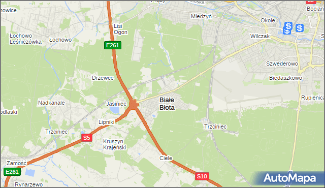 mapa Białe Błota powiat bydgoski, Białe Błota powiat bydgoski na mapie Targeo