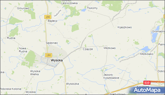 mapa Czajcze gmina Wysoka, Czajcze gmina Wysoka na mapie Targeo