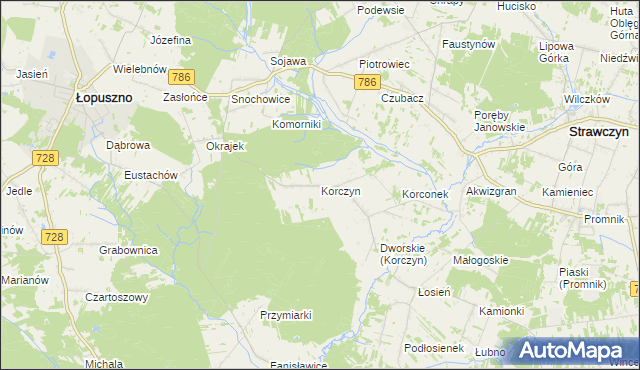 mapa Korczyn gmina Strawczyn, Korczyn gmina Strawczyn na mapie Targeo