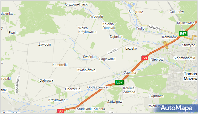 mapa Łagiewniki gmina Tomaszów Mazowiecki, Łagiewniki gmina Tomaszów Mazowiecki na mapie Targeo