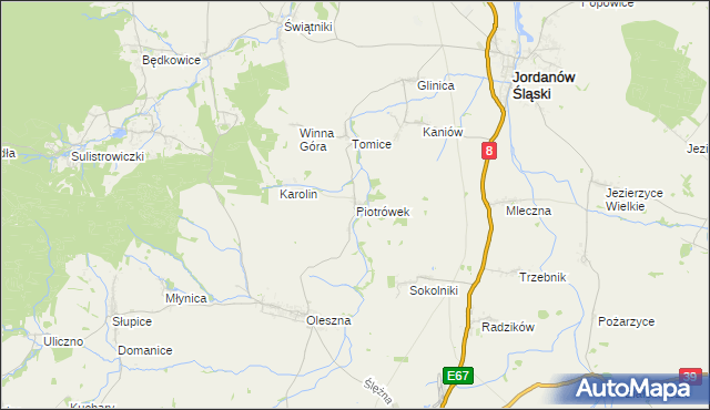 mapa Piotrówek gmina Jordanów Śląski, Piotrówek gmina Jordanów Śląski na mapie Targeo