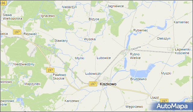 mapa Łubowice gmina Kiszkowo, Łubowice gmina Kiszkowo na mapie Targeo