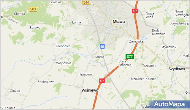 mapa Modła gmina Wiśniewo, Modła gmina Wiśniewo na mapie Targeo