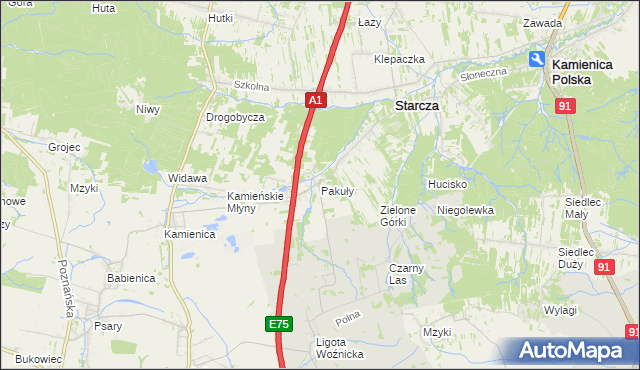 mapa Pakuły gmina Woźniki, Pakuły gmina Woźniki na mapie Targeo