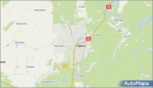mapa Dębno powiat myśliborski, Dębno powiat myśliborski na mapie Targeo