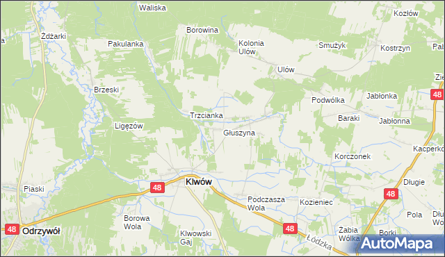 mapa Głuszyna gmina Klwów, Głuszyna gmina Klwów na mapie Targeo