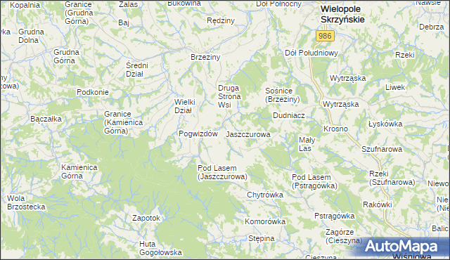 mapa Jaszczurowa gmina Wiśniowa, Jaszczurowa gmina Wiśniowa na mapie Targeo