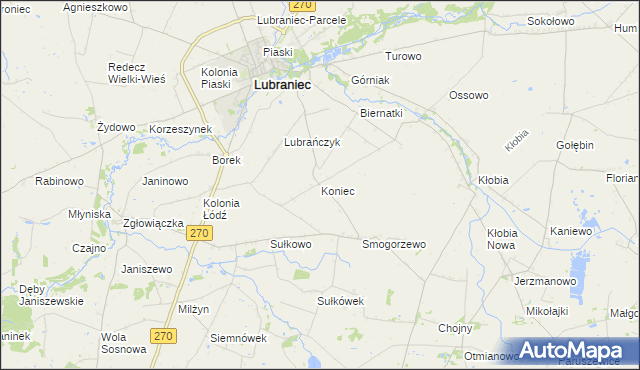 mapa Koniec gmina Lubraniec, Koniec gmina Lubraniec na mapie Targeo