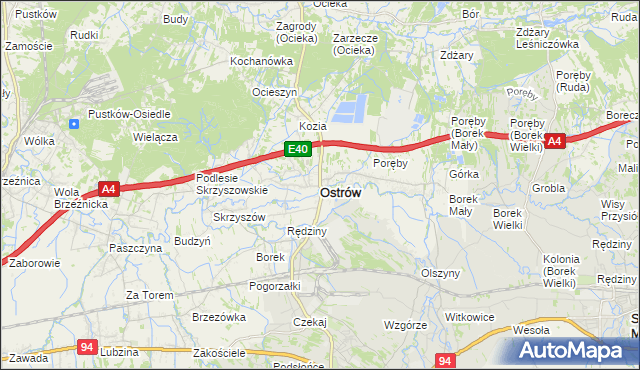 mapa Ostrów powiat ropczycko-sędziszowski, Ostrów powiat ropczycko-sędziszowski na mapie Targeo