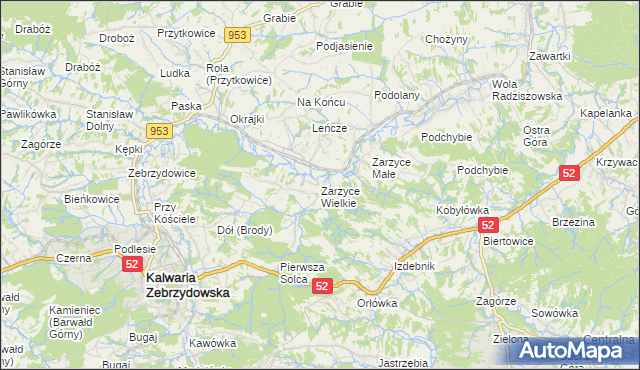 mapa Zarzyce Wielkie, Zarzyce Wielkie na mapie Targeo