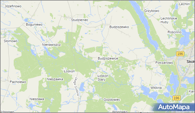 mapa Budziszewice gmina Skoki, Budziszewice gmina Skoki na mapie Targeo