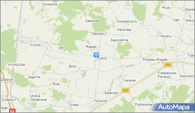 mapa Celiny gmina Trzebieszów, Celiny gmina Trzebieszów na mapie Targeo