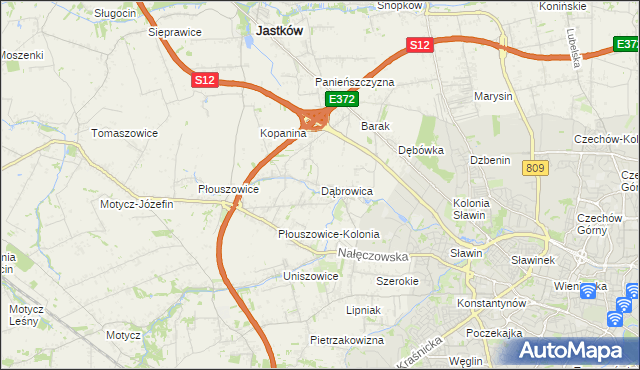 mapa Dąbrowica gmina Jastków, Dąbrowica gmina Jastków na mapie Targeo