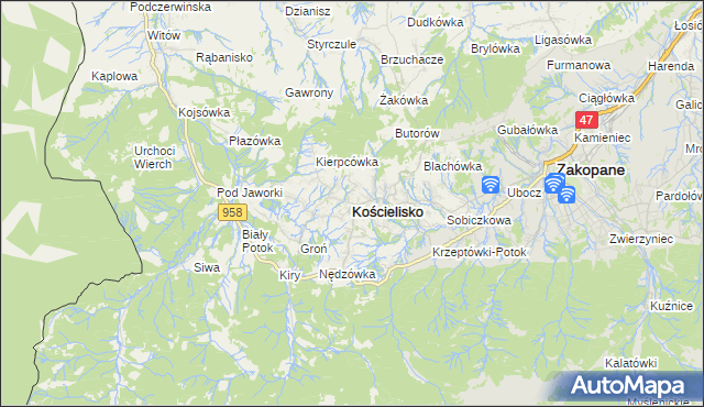 mapa Kościelisko, Kościelisko na mapie Targeo