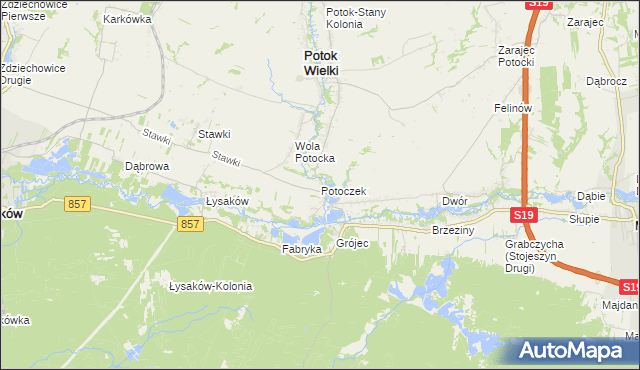 mapa Potoczek gmina Potok Wielki, Potoczek gmina Potok Wielki na mapie Targeo