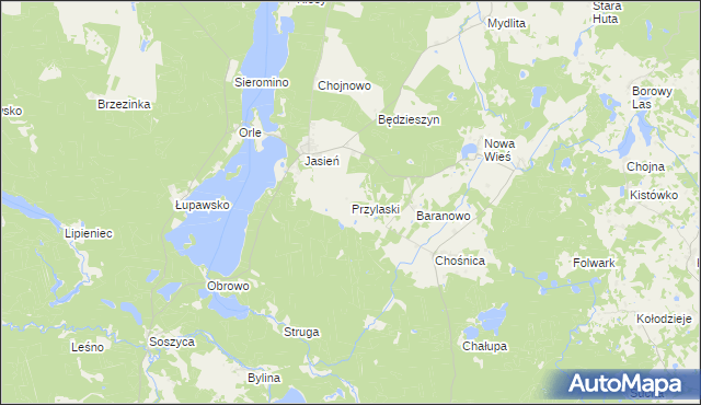 mapa Przylaski gmina Czarna Dąbrówka, Przylaski gmina Czarna Dąbrówka na mapie Targeo