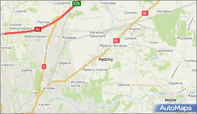 mapa Rędziny powiat częstochowski, Rędziny powiat częstochowski na mapie Targeo