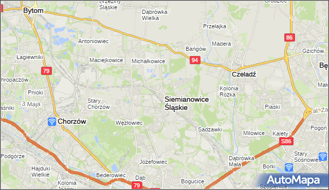 mapa Siemianowice Śląskie, Siemianowice Śląskie na mapie Targeo