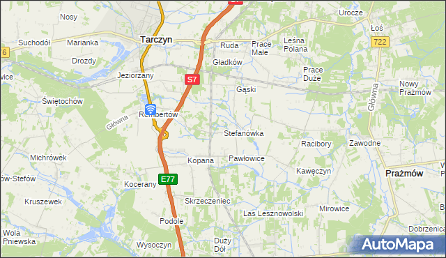 mapa Stefanówka gmina Tarczyn, Stefanówka gmina Tarczyn na mapie Targeo