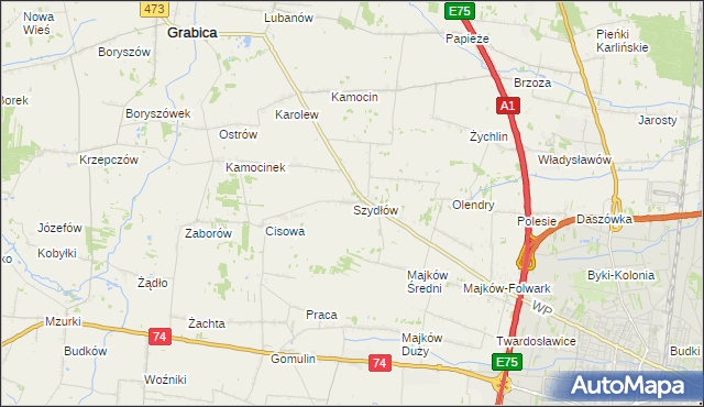 mapa Szydłów gmina Grabica, Szydłów gmina Grabica na mapie Targeo