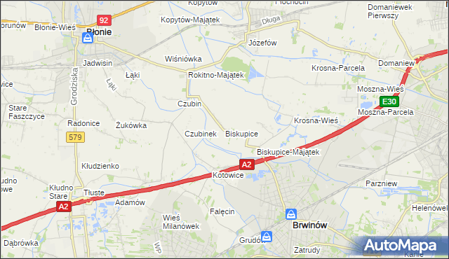 mapa Biskupice gmina Brwinów, Biskupice gmina Brwinów na mapie Targeo